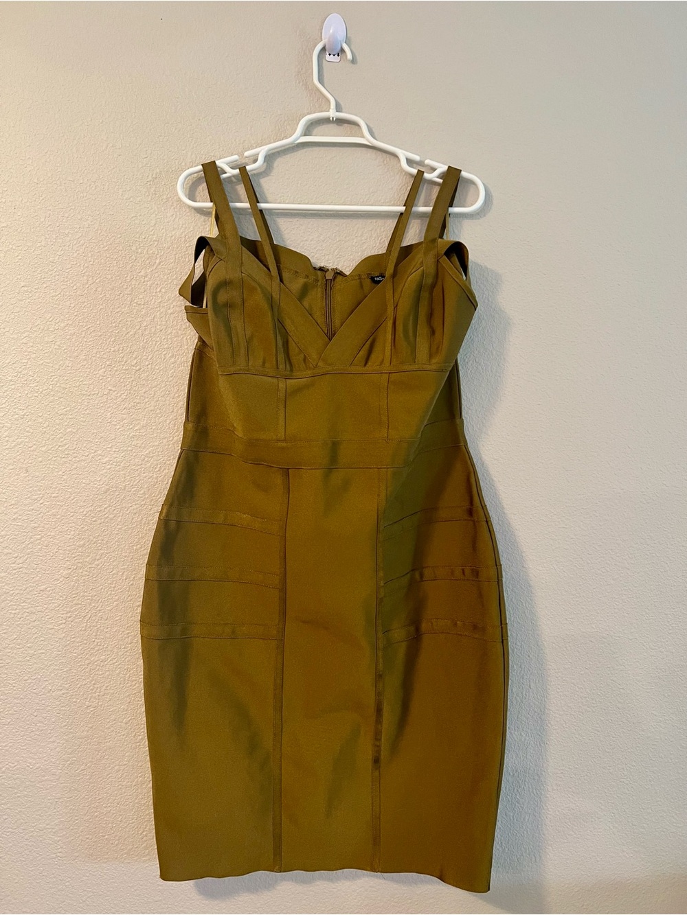 Fashion Nova Olive Strappy Midi Sheath Dress